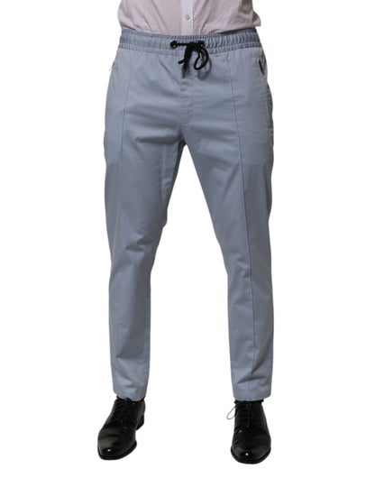 Dolce & Gabbana Light Blue Cotton Drawstring Elastic Waist Men Pants