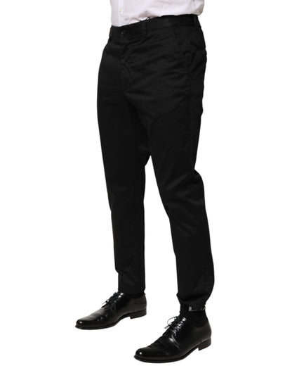Dolce & Gabbana Black Cotton Tapered Men Formal Trousers Pants