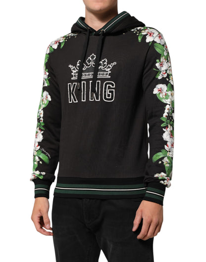Dolce & Gabbana KING Black Orchid Floral Crown Logo Hoodie Sweater