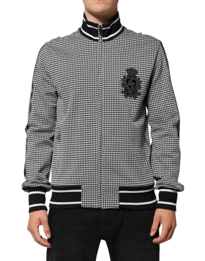 Dolce & Gabbana Black White Houndstooth Wool Crest Jacket Sweater
