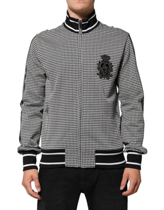 Dolce & Gabbana Black White Houndstooth Wool Crest Jacket Sweater