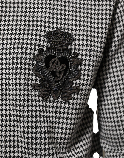 Dolce & Gabbana Black White Houndstooth Wool Crest Jacket Sweater
