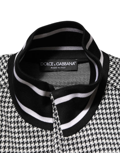 Dolce & Gabbana Black White Houndstooth Wool Crest Jacket Sweater