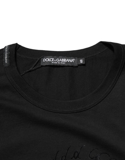 Dolce & Gabbana Black Cotton Velvet Logo Print Men T-shirt