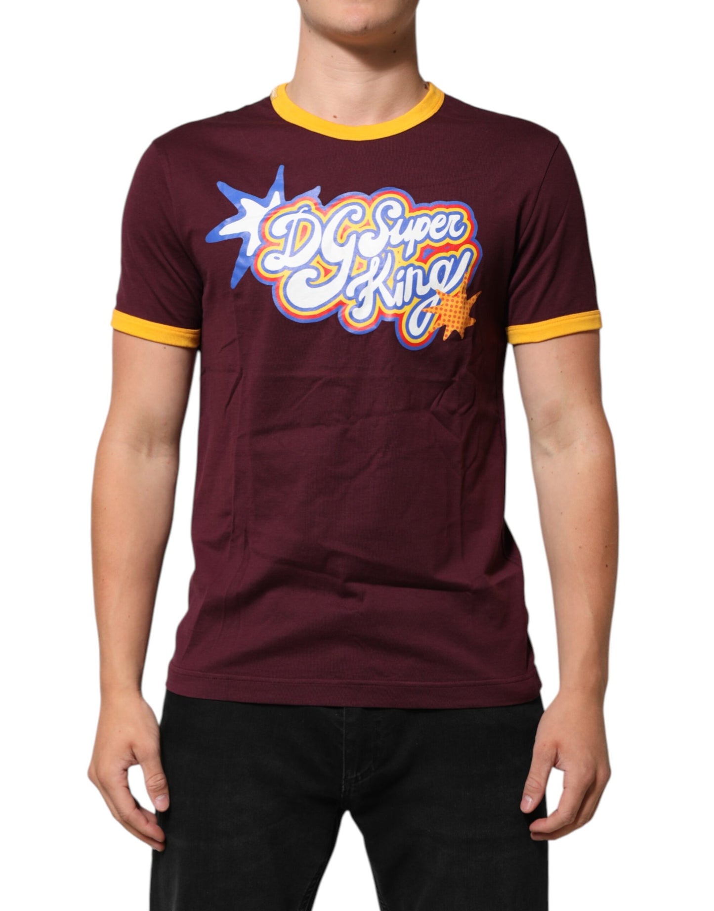 Dolce & Gabbana Burgundy Cotton DG Super King Logo T-Shirt