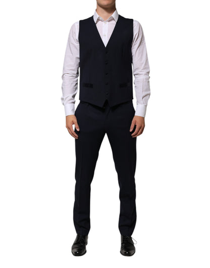 Dolce & Gabbana Black Wool 3 Piece Slim Fit Formal Men Suit
