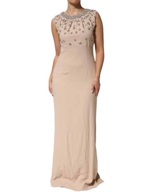 Dolce & Gabbana Nude Ecru Beaded Crystal Embellished Dress