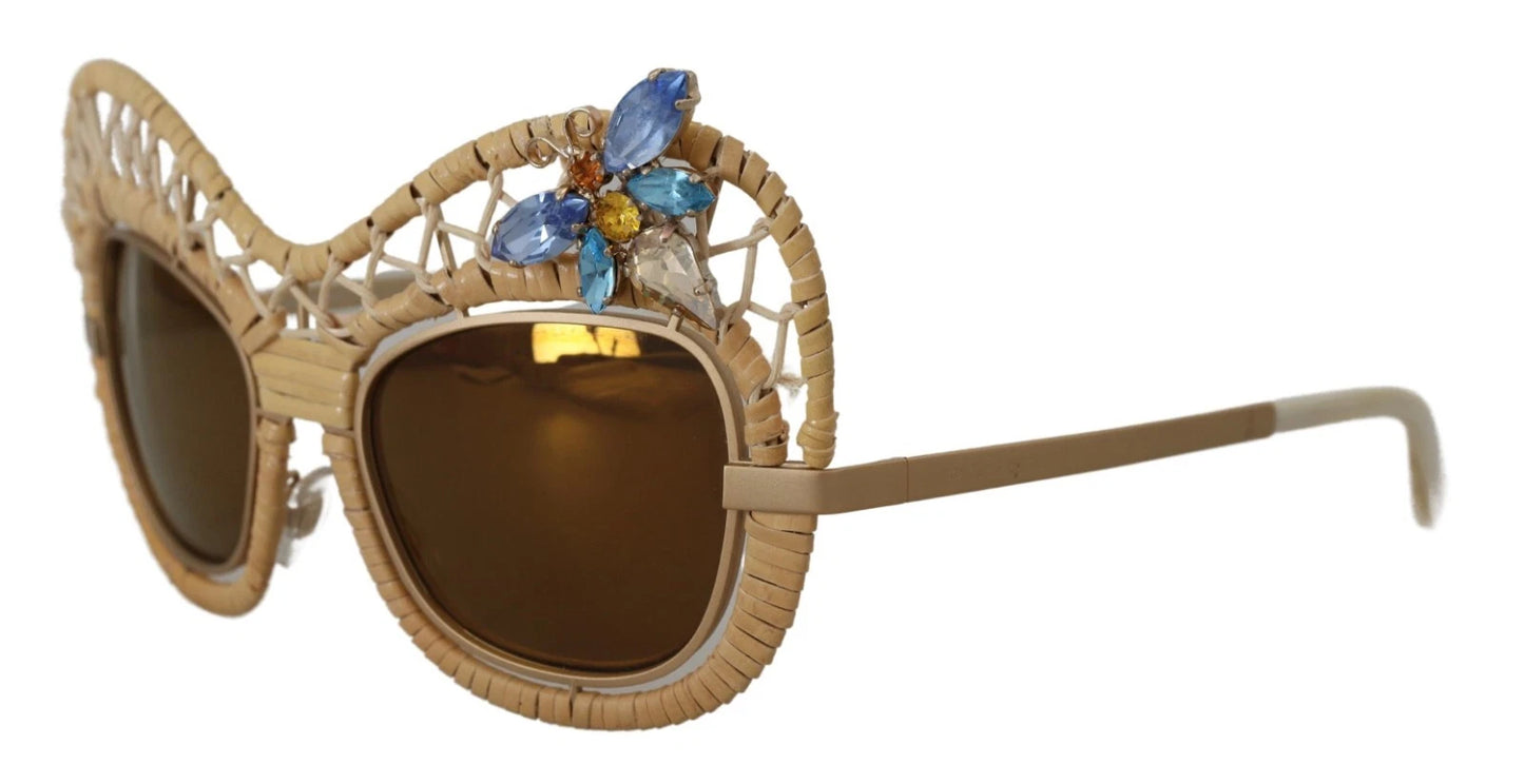 Dolce & Gabbana DG2159B Beige Gold Straw Butterfly Crystals Sunglasses