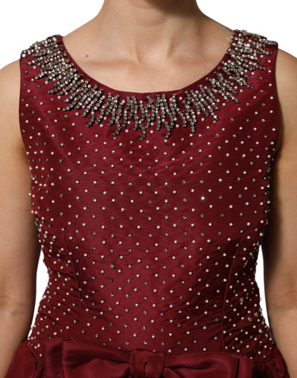 Dolce & Gabbana Burgundy Silk Beaded Evening Gown Dress