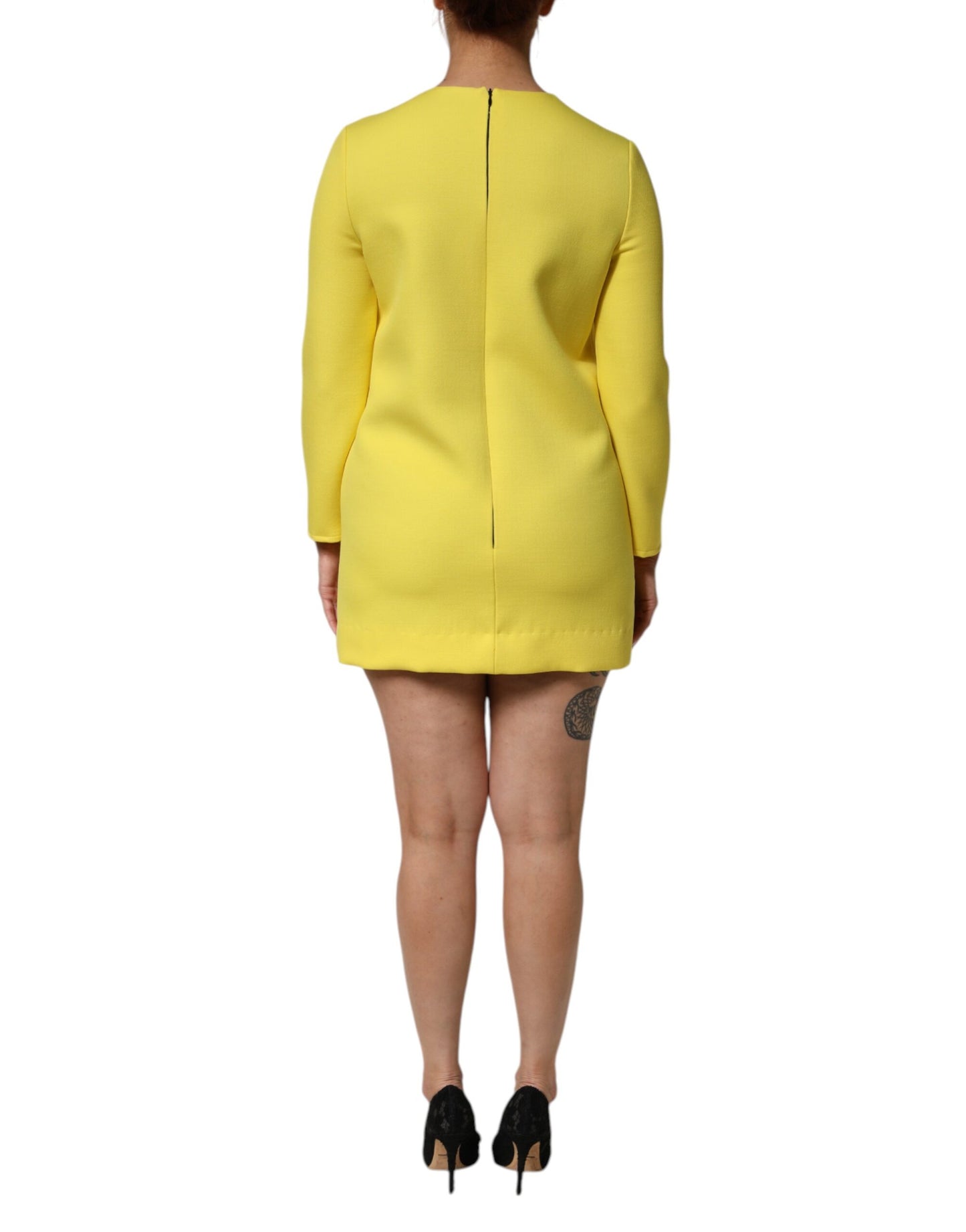 Dolce & Gabbana Yellow Viscose Acetate Mini Long Sleeve Dress