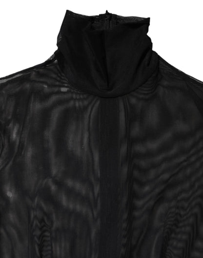 Dolce & Gabbana Black Sheer Mesh Long Sleeve Jumpsuit Bodysuit Dress