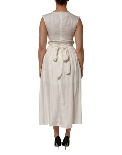 L'Autre Chose Ivory White Sleeveless Maxi Cupro Viscose Dress