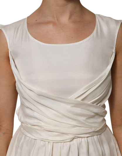 L'Autre Chose Ivory White Sleeveless Maxi Cupro Viscose Dress