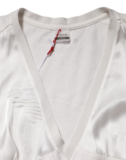 PINKO White Silk Blend Lace Trim Sleeveless V-Neck Women’s Top