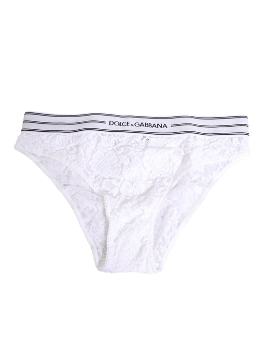 Dolce & Gabbana White Lace Slip Brief Logo Waistband Underwear