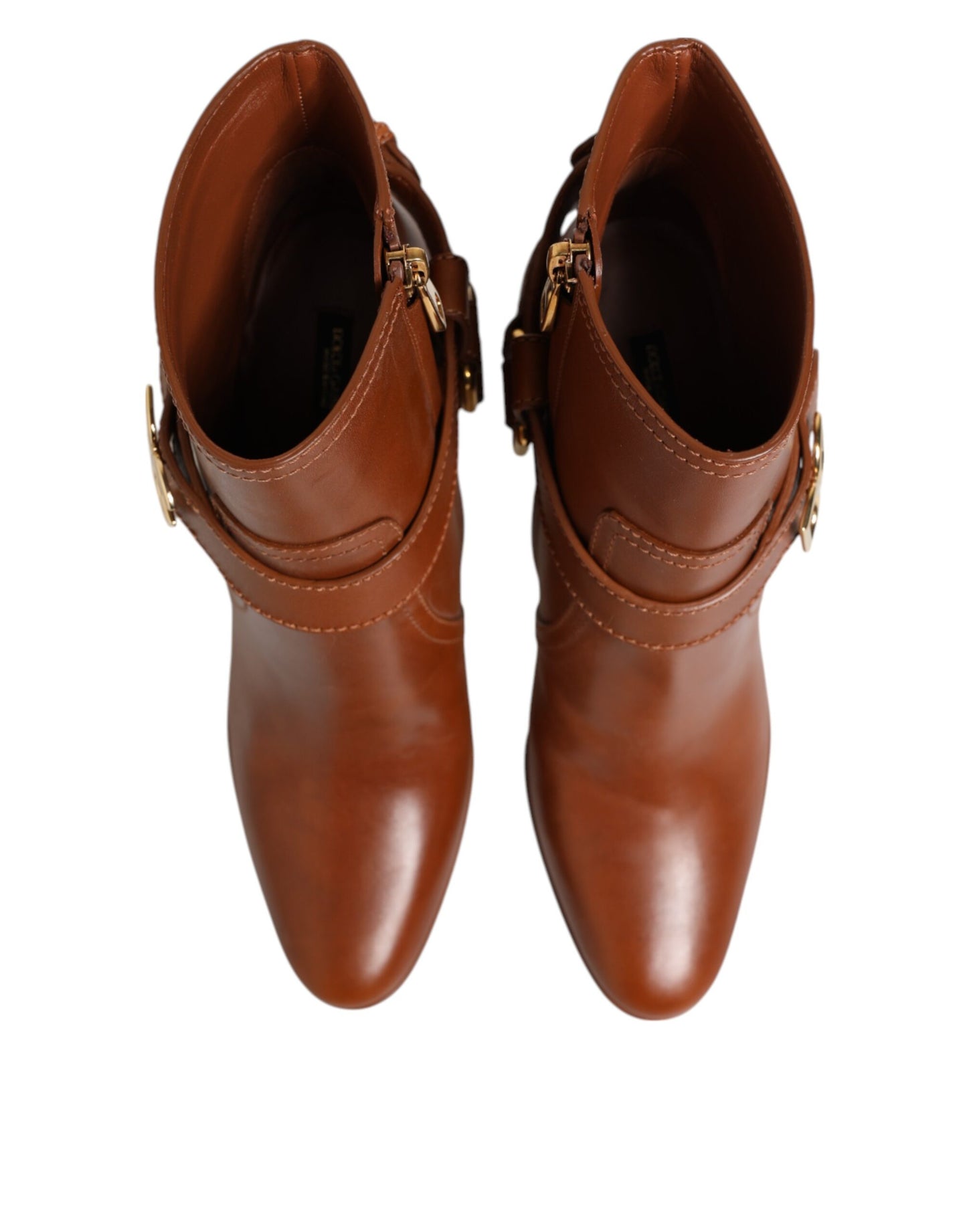 Dolce & Gabbana Brown Leather DG Logo Buckle Ankle Boots Shoes