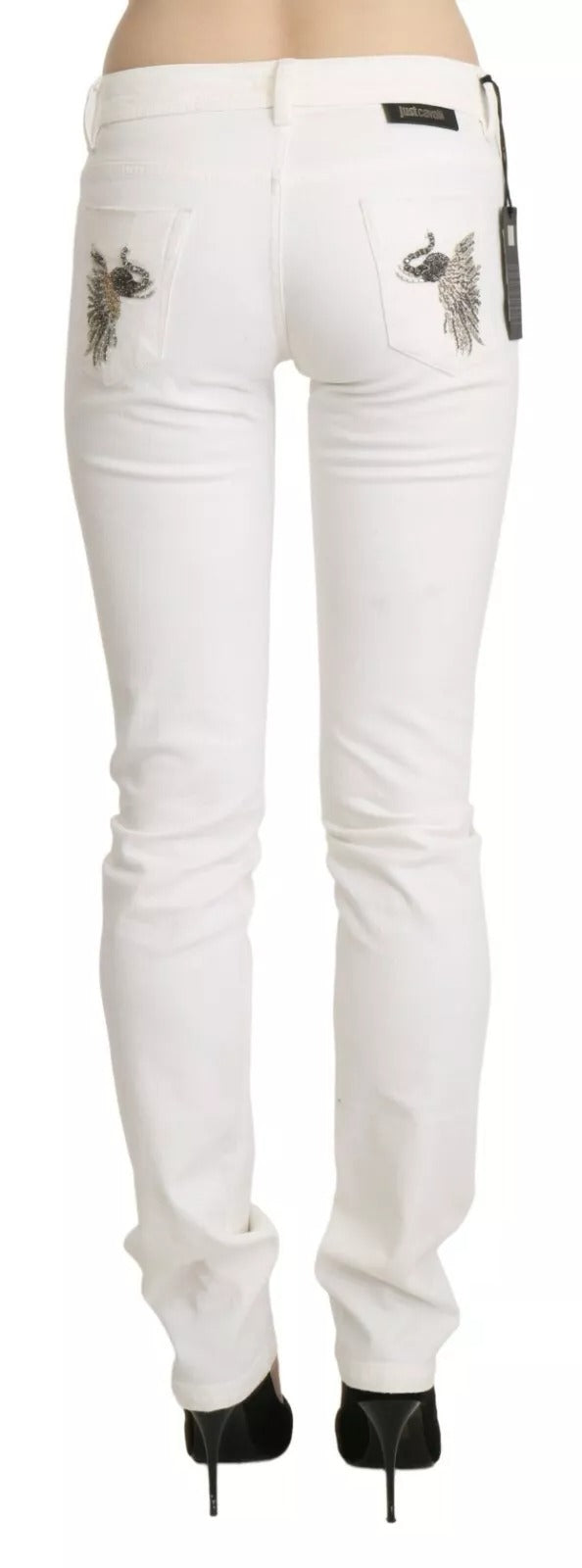 Just Cavalli White Cotton Slim Fit Mid Waist Skinny Trouser Jeans