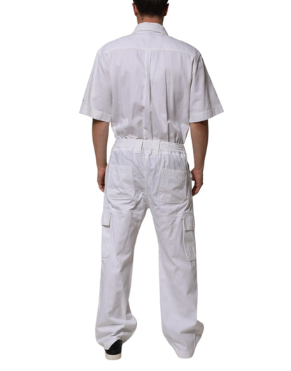 Dolce & Gabbana White Barcode Patch Utility Zip Jumpsuit Pants