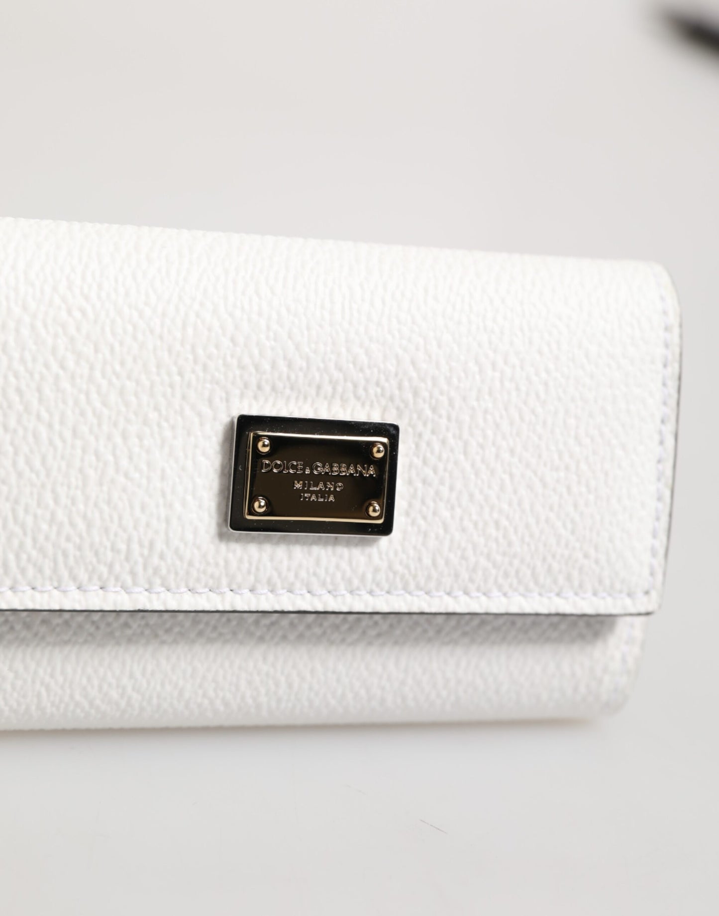 Dolce & Gabbana White Leather Card Case Holder Wallet Gold Logo Plate  Key Holder