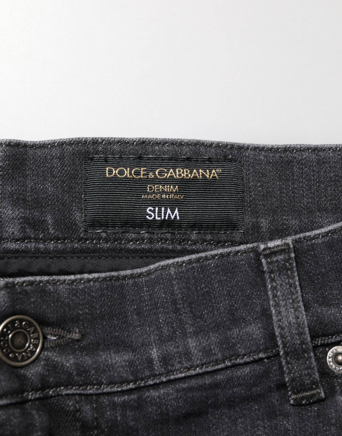 Dolce & Gabbana Black Cotton Slim Fit Distressed Ripped Logo Jeans