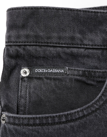 Dolce & Gabbana Black Denim Wide Leg Relaxed Fit Pants Jeans
