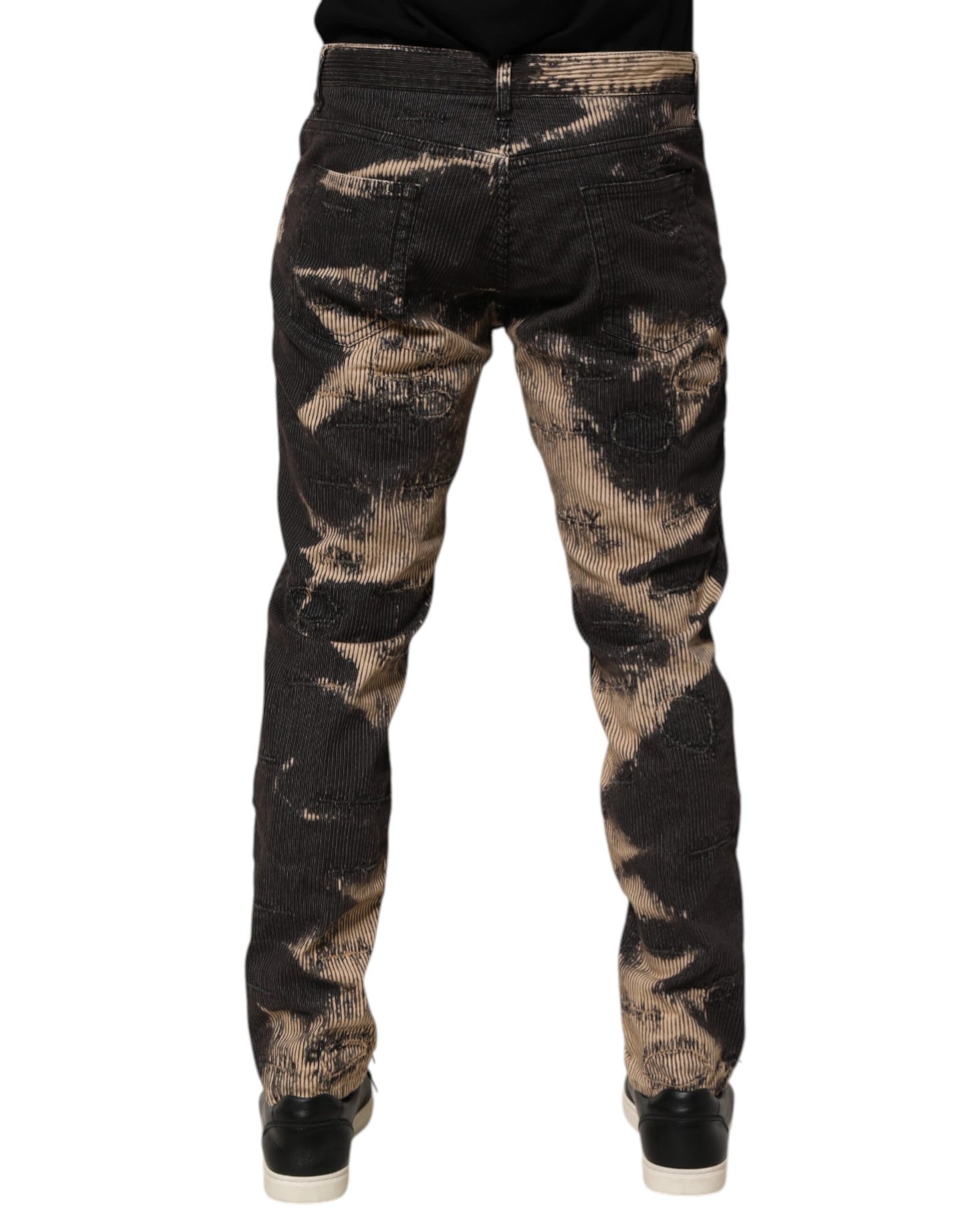 Dolce & Gabbana Beige Black Corduroy Tie-Dye Cotton Blend Pants