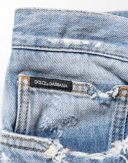 Dolce & Gabbana Blue Distressed Ripped Denim Pants Jeans
