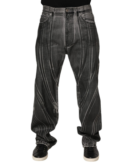 Dolce & Gabbana Black Grey Graphic Print Denim Pants Jeans
