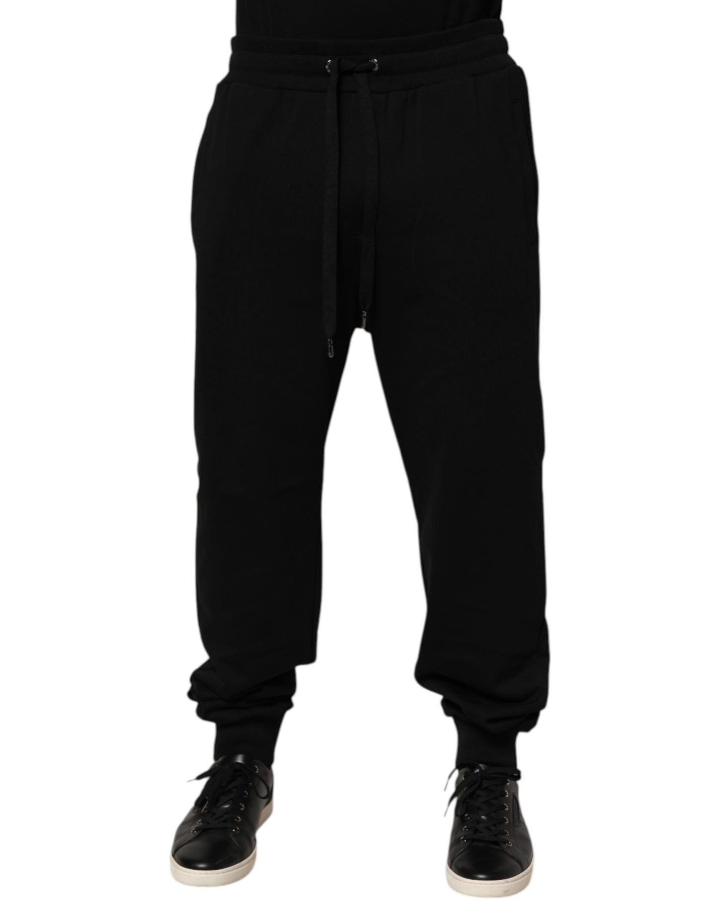 Dolce & Gabbana Black Cotton Drawstring Logo Sweatpants Pants