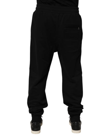 Dolce & Gabbana Black Cotton Drawstring Logo Sweatpants Pants