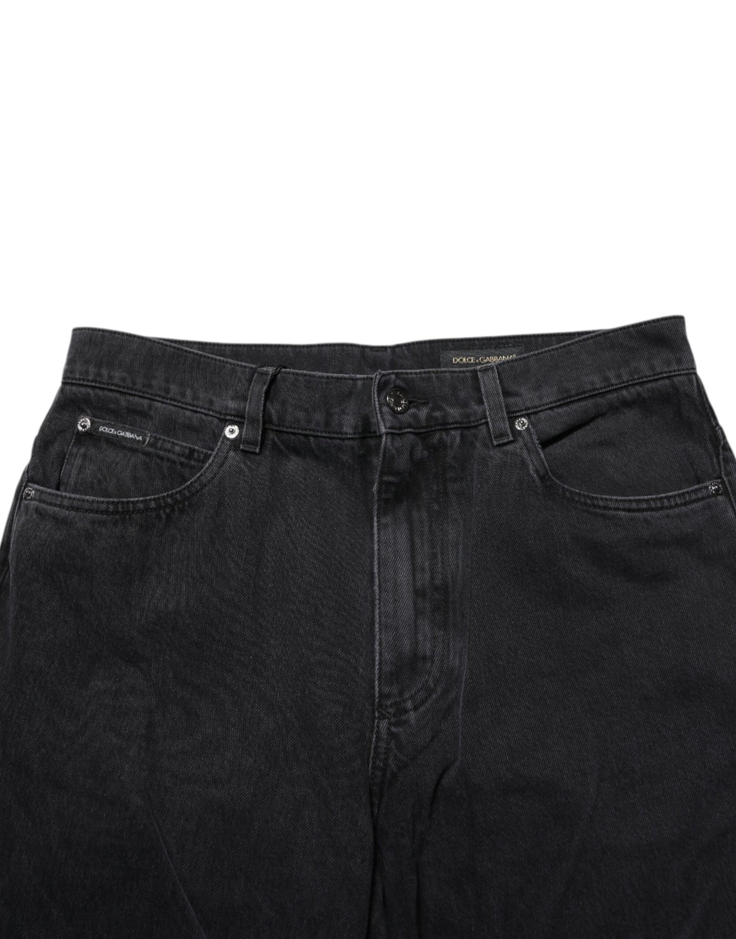 Dolce & Gabbana Black Cotton Logo Men Mid Waist Denim Jeans