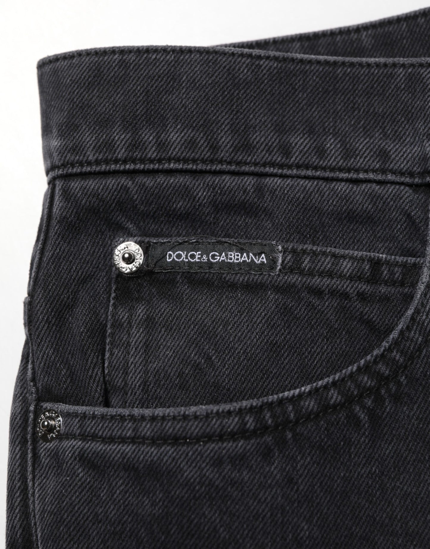 Dolce & Gabbana Black Cotton Logo Men Mid Waist Denim Jeans