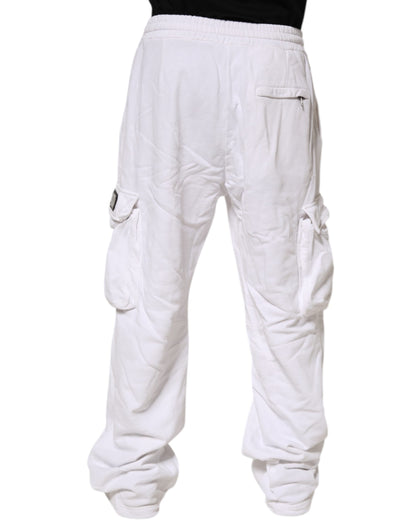 Dolce & Gabbana White Cotton Cargo Trousers Logo Patch Pants