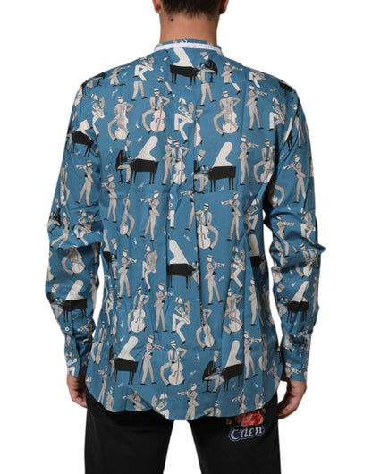 Dolce & Gabbana Blue Jazz Printed Cotton Button Front Shirt