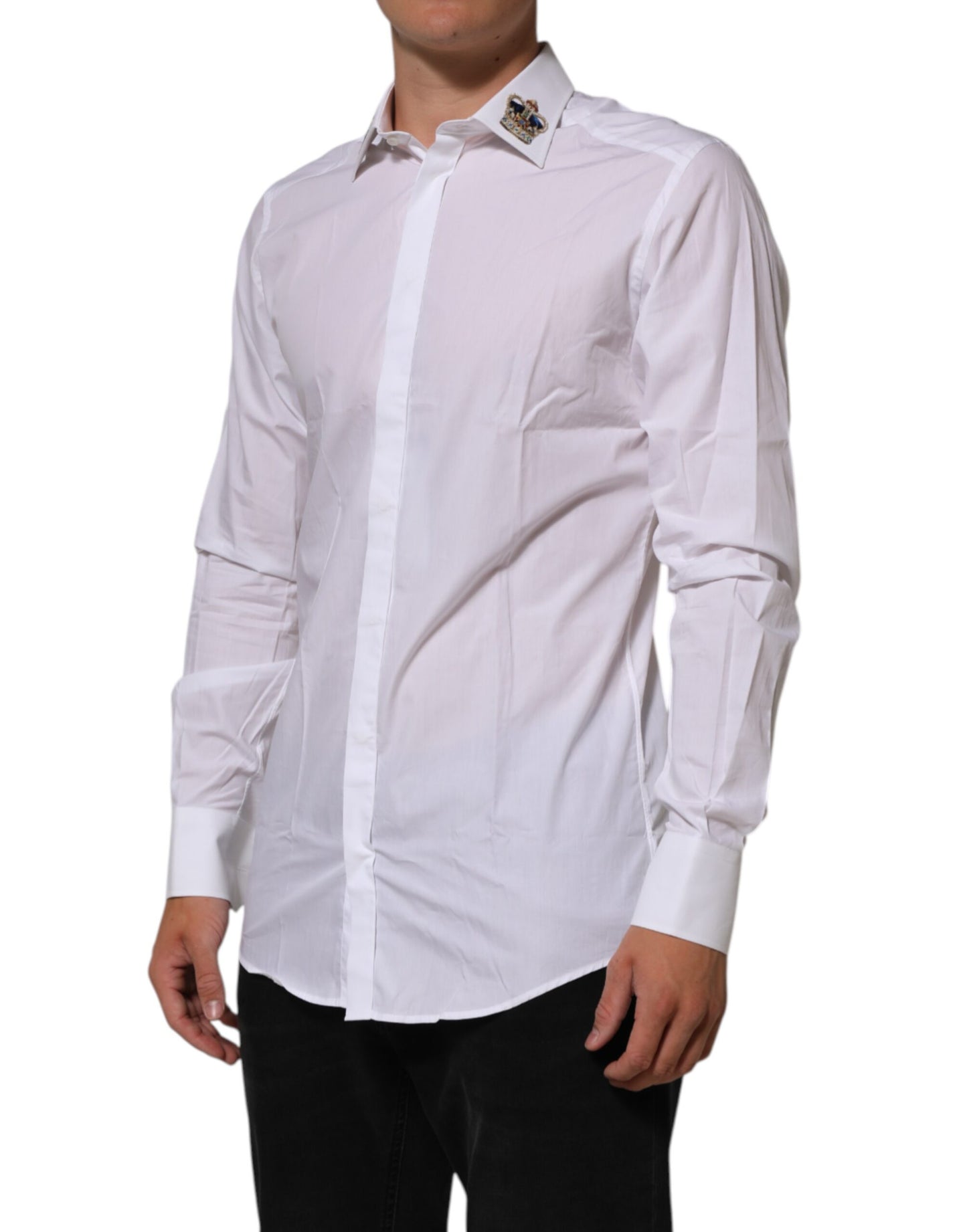 Dolce & Gabbana White Crown Collared GOLD Formal Dress  Shirt