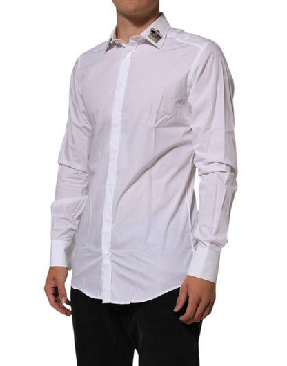 Dolce & Gabbana White Crown Collared GOLD Formal Dress  Shirt