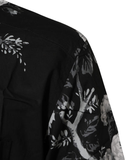 Black Floral Collared GOLD Casual Polo Shirt