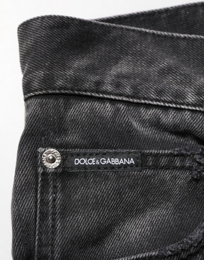 Black Marbled Effect Straight Men Denim Jeans