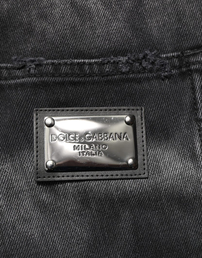 Black Marbled Effect Straight Men Denim Jeans