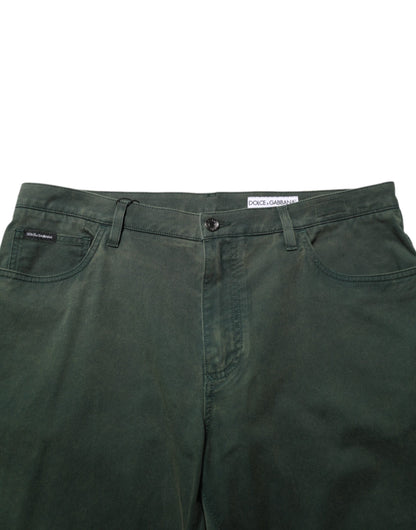 Dark Green Cotton Stretch Loose Denim Jeans