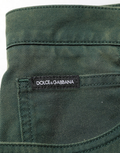 Dark Green Cotton Stretch Loose Denim Jeans