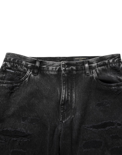 Black Washed Ripped Loose Cotton Denim Jeans