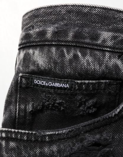 Black Washed Ripped Loose Cotton Denim Jeans