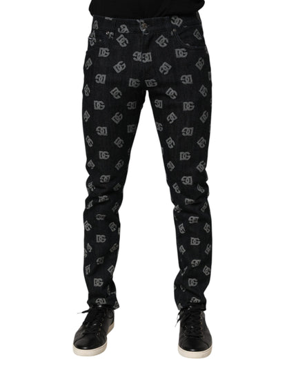 Black DG Monogram Cotton Skinny Denim Jeans