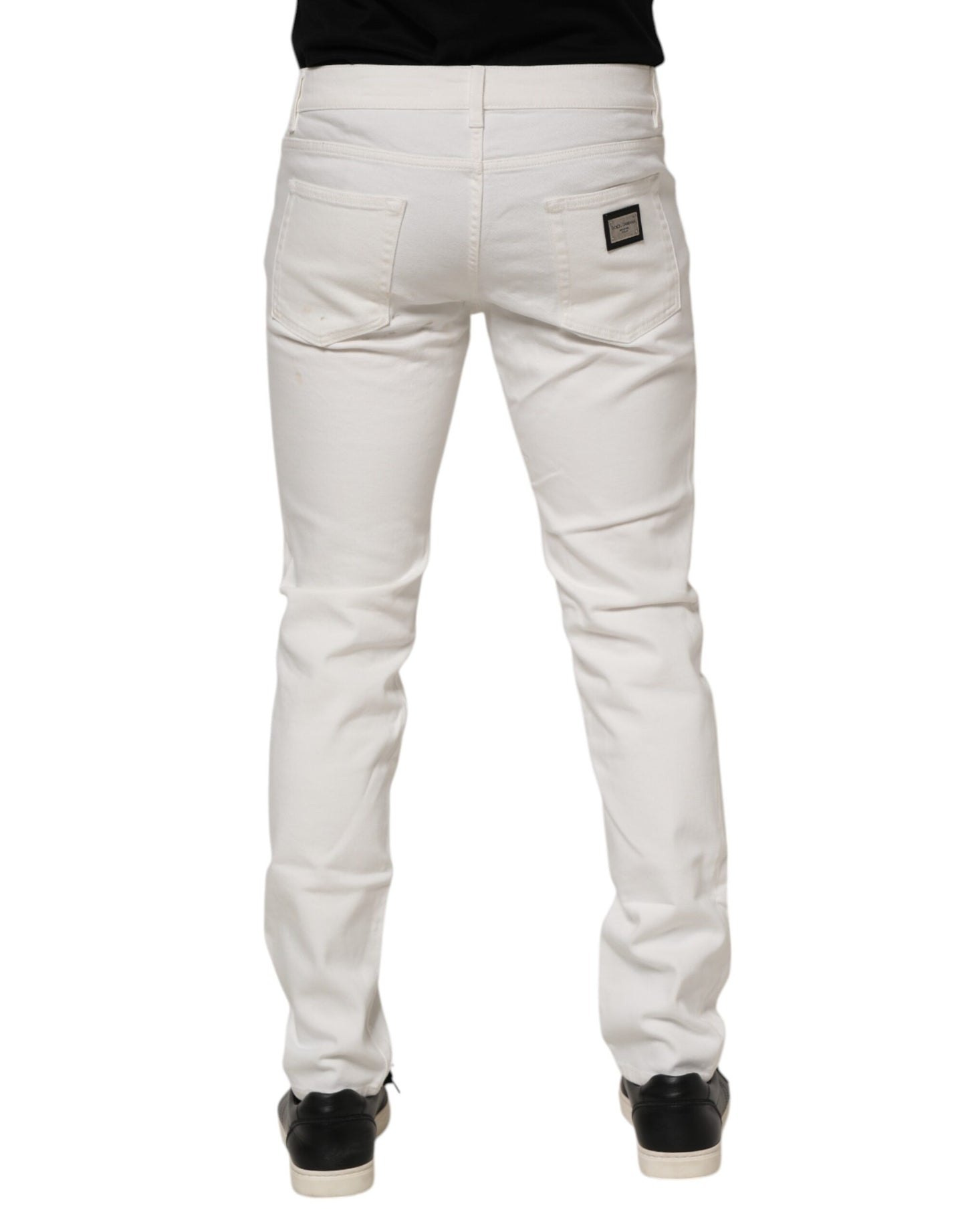 Dolce & Gabbana Off White Cotton Stretch Slim Fit Denim Jeans