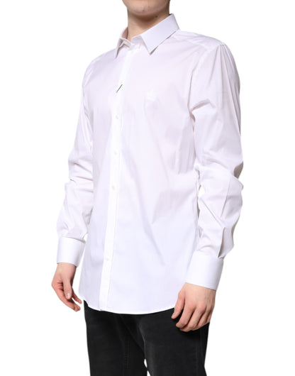 Dolce & Gabbana White Cotton Collared GOLD FormalDress Shirt