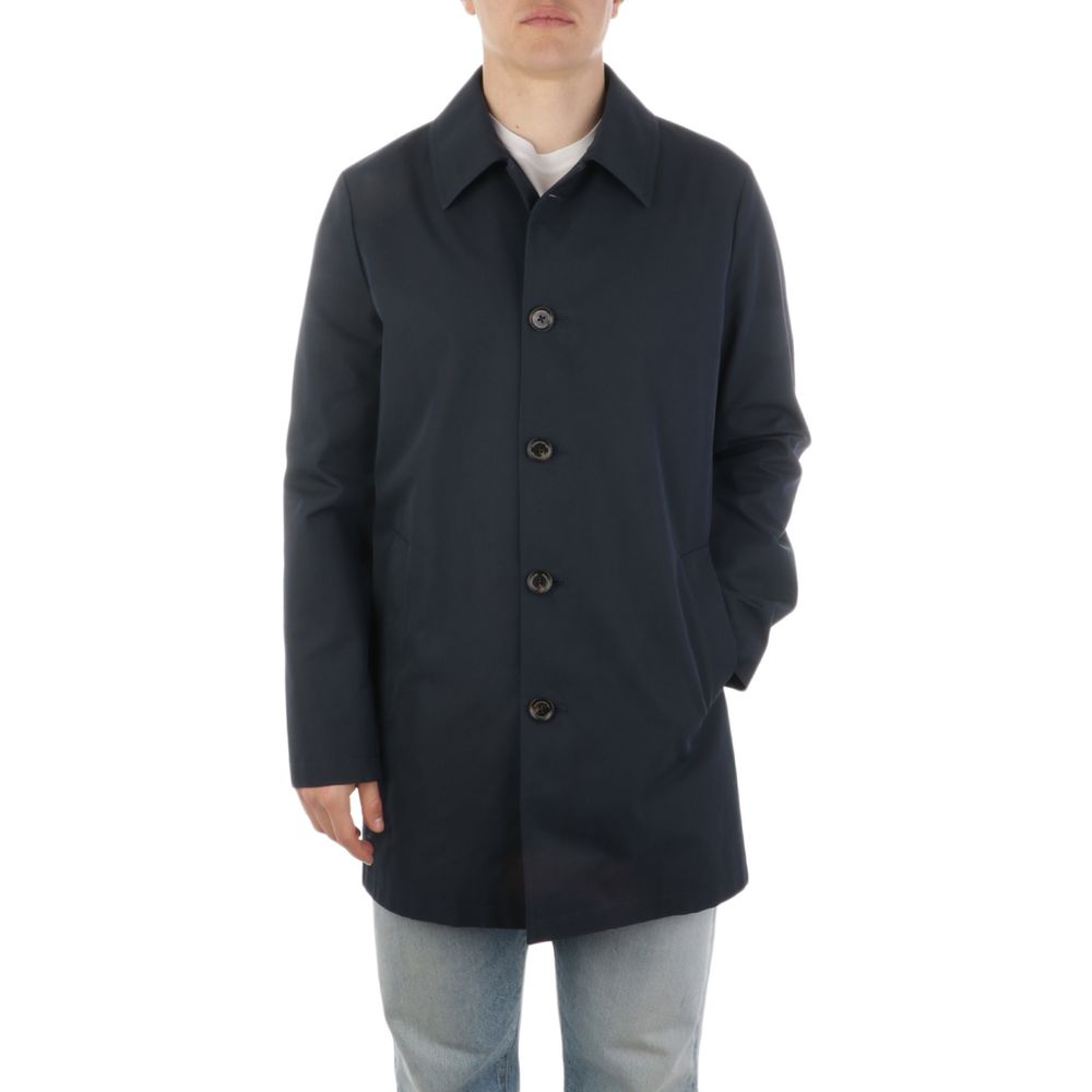 Aquascutum Blue Cotton Men's Trench Coat