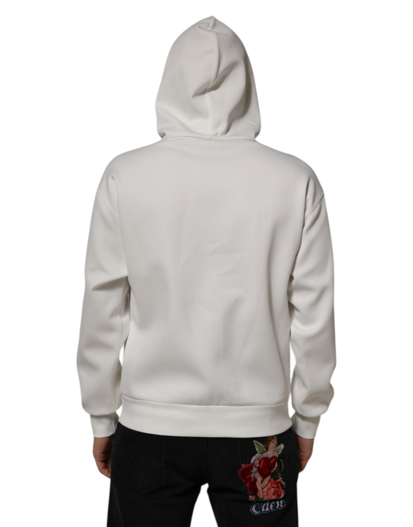 Dolce & Gabbana White Logo Hooded Men Sweatshirt  Sweater