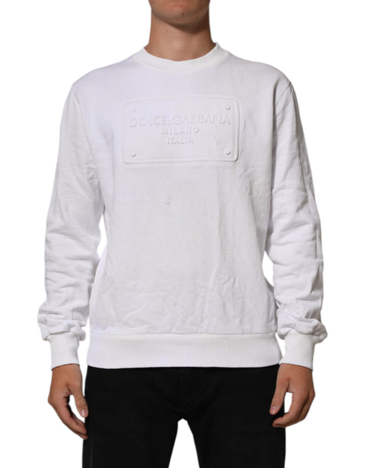 Dolce & Gabbana White Embossed Logo Men Sweatshirt Sweater