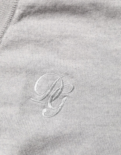 Dolce & Gabbana Gray Wool Knit Logo V-Neck Pullover Sweater